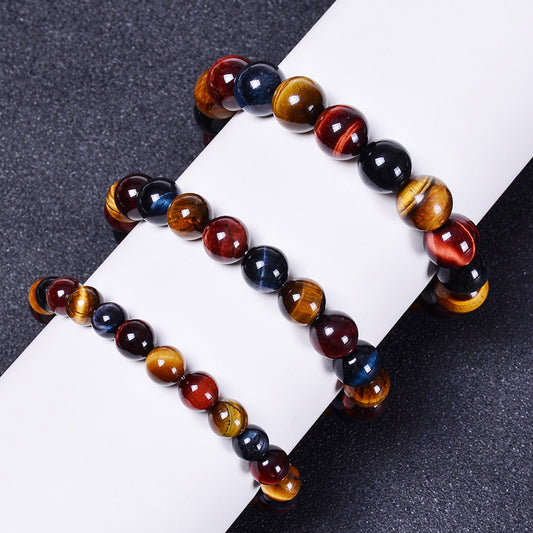 Premium Natural Tiger Eye Stone Bracelet Yellow Red Tiger Eye Stone Bracelet Single Loop Elastic Rope Wholesale