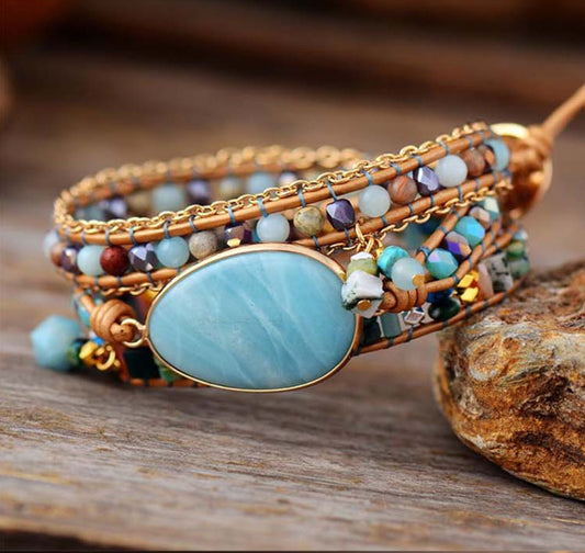 Natural Tianhe Stone Hand Woven Leather Bracelet
