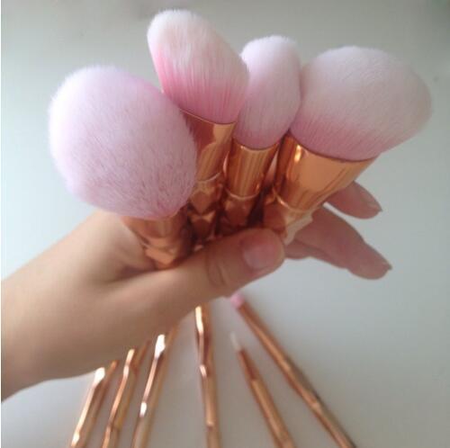 11Pcs Diamond Rose Gold Makeup Brushes Set Mermaid Fishtail Shaped